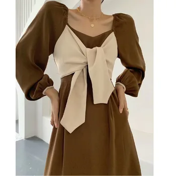 Derliaus Dizaineris Suknelė Moterims, Elegantiškas Kratinys Šalis Suknelė Office Lady korėjos vientisas Midi Suknelė 2020 M. Rudenį moteriški Drabužiai