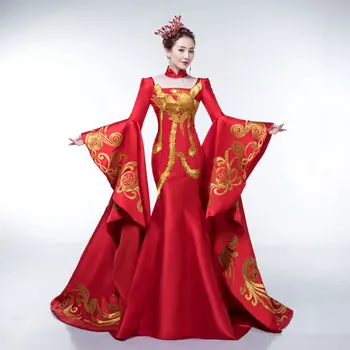 Raudona Kinų Stiliaus Šalies Vakarą Ilgai Cheongsam Slim Suknelė Santuokos Suknelė Prabanga Gale Vestuvių Qipao Mados Drabužių Vestido