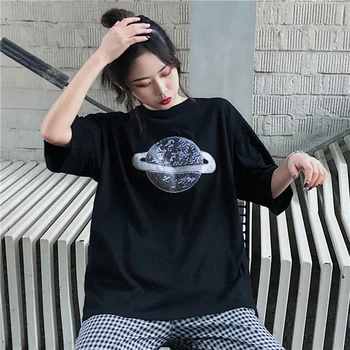T-marškinėliai Moterims Paprastas Atspausdintas Elegantiškas korėjos Stilius Laisvas Laisvalaikio Moteriški Vasaros Orui Madinga Harajuku Streetwear Chic Ponios