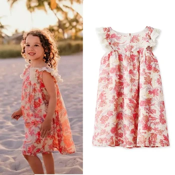 Vaikai Paplūdimio Stiliaus Suknelė 2020 Metų Vasaros Mergaitės Saldus Gėlių Lino Medvilnės Suknelės Vaikams Išgalvotas Gėlių Frocks 1-10 metų Drabužių