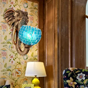 Pietryčių Azijos Tajų stiliaus Dervos dramblys stiklo siena lempos kambarį apdaila koridoriaus, miegamojo lovos spintelė šviesos