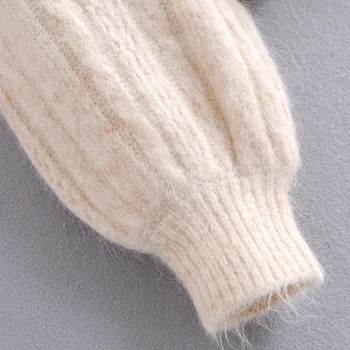 ZA 2020 Naujas Moterų Rudenį Aksomo lėlės apykaklė megzti megztinis Plonas Megzti Paltai megztinis Megztinis Viršutiniai drabužiai Trumpas Patenka Šiltas Minkštas