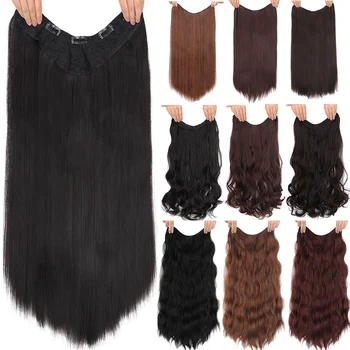 DIANQI 5 įrašus ilgi tiesūs plaukai priauginimui 24 Colių sintetinių ombre juoda ruda įrašą apie netikrą hairpieces moterų plaukų