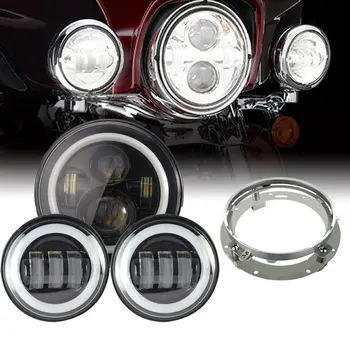 7inch LED Žibintų balta DRL, 4.5 colių Halo Rūko Žibintai , Adapterio Žiedas, skirtas Harley Turistinis Electra Glide Road King Street Glide