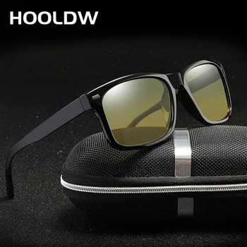 HOOLDW Vyrų Kvadratinių Poliarizuota Photochromic Akiniai nuo saulės Prekės ženklo Dizainas Naktinio Matymo Akiniai Vairavimo Akiniai Anti-glare Saulės akiniai