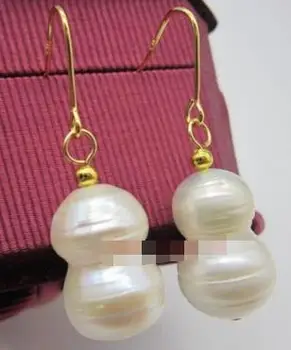 Nemokamas pristatymas>>>>noble jewelry poros pietų jūros natūralus baltas 13-18mm perlo auskaru 14 karatų geltonojo aukso kablys