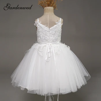 Baltos Spalvos Nėrinių Gėlių Mergaičių Suknelės Vneck Varčios Tiulio Konkurso Pirmosios Komunijos Suknelės Keltas Kamuolys Suknelė Princesė Baby Girl Suknelės, Šaliai