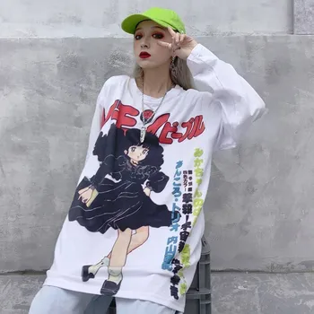 Harajuku Marškinėlius Streetwear Japonijos Anime marškinėliai Moterims Mielas Animacinių filmų Spausdinti Marškinėlius Streetwear Juokinga Atsitiktinis Rožinė Negabaritinių T Shirts