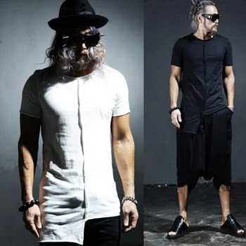 Vyrai vasarą punk rock, hip-hop marškinėliai asimetrinis dizainas slim fit tee marškinėliai naktiniame klube DJ, dainininkas etape, kostiumai, gotikinio streetwear