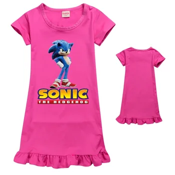 Sonic The Hedgehog Suknelė Mergaitėms Nightdress Drabužius Vasarą Viršgarsinio Animacinių filmų Pižamą vaikams Drabužių Trumpas Rankovėmis Pižama Suknelė