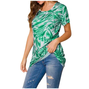 Moterų Vasarą tie Dažai Trumpas Rankovės Įgulos Kaklo Marškinėliai Atsitiktinis Tee Viršūnės Vasarą Streetwear Atsitiktinis Viršų drabužius T-shirt футболка