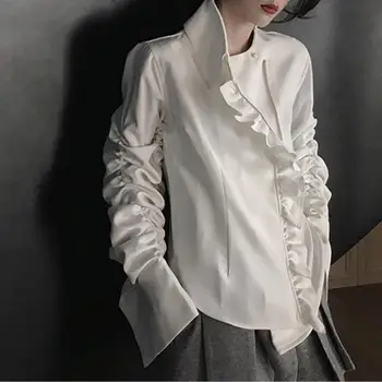 2020 m. pavasarį, rudenį naujų mados nereguliarus balta palaidinė moterims office ponios raukiniai ilgomis rankovėmis marškinėliai, topai