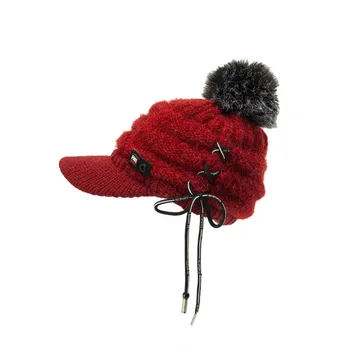 Moterų skrybėlės moterims bžūp žiemą ir rudenį Benn su snapeliu Plius aksomo mezgimo Nagymaros kamuolys išlaikyti šiltas kepurės lauko laisvalaikis