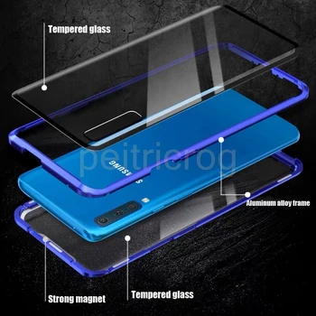 Magnetinės Metalo Case For Samsung Galaxy Note 20 Ultra 10 Pro 9 S10 S20 S8 S9 Plus A51 A71 A50 A70 A10 A20 Dviguba Šoninio stiklo danga