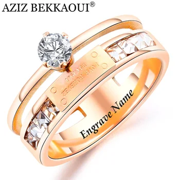 AZIZ BEKKAOUI Unikalus Rose Gold Graviruoti Vardą, dvisluoksnis Žiedas Crystal Moterims, Nerūdijančio Plieno Žiedas Romantiška Vestuvių Papuošalai