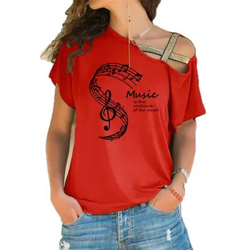 Moterų Marškinėliai Vasaros Muzikos Medicina Proto Spausdinti Marškinėlius Atsitiktinis Medvilnės marškinėliai Nereguliarus Nerijos Kryžiaus Tvarstis Femme Ts
