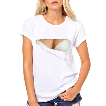Perspektyvos 3D Raumenų Marškinėliai Moteris Atsitiktinis Balta TShort Rankovės Kūrybos Neįsivaizduojamas T-Shirt Cool Merginos