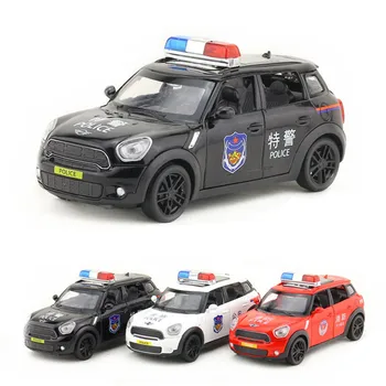 1:32 Masto/Diecast Metal Žaislo Modelis/Mini Cooper S, Policijos, Gaisrinės Automobilių/Garso ir Šviesos/atsitraukti Švietimo Surinkimo/Vaikas/Dovana
