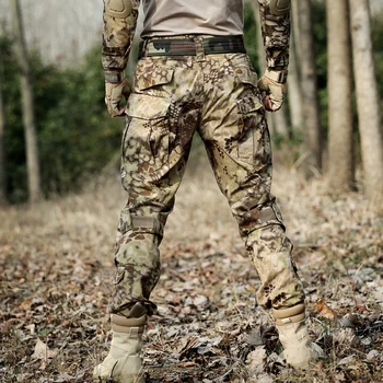 HANWILD Vyras Taktinis Medžioklės Armijos Karinė maskuotė vienodas Kovoti su Mokymo Kelnės antkelius Dėvėti, atsparus Marškinėliai+Ziajać S19