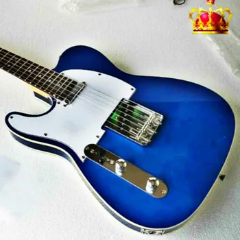 Aukščiausios kokybės FDTL-2039 kairės rankos skaidrus, mėlyna spalva kieto kūno balta pickguard raudonmedžio fretboard TL elektrinė gitara, Nemokamas pristatymas