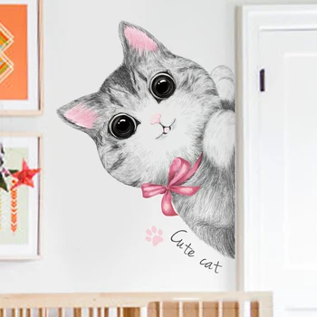 55*80cm Animacinių filmų Katės Sienų Lipdukai Art Vinyl Namų Dekoro, Vaikų Kambarys Lovely Cat Durų Lipdukas Kambario Dekoracija Miegamasis
