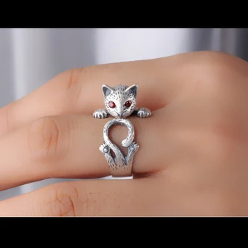 Didmeninė 10Pc/daug Derliaus Katė Žiedas Reguliuojamas 3D Animacijos Kačiukas Žiedai Su Akmens Akys Moterų, Mergaičių Geeks Žiedai Jewlery Dovana
