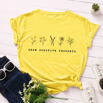 Augti Teigiamas Mintis T-Shirt Vasaros Gėlės Drabužių Bičių Mylėtojas Dovana Tee Estetinės Išsaugoti Augalų, Gėlių Mergaičių Komplektus Derliaus Viršų