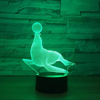Jūrų Liūtai 3D Lempa 7 Spalvų LED Naktį Žibintai Vaikams Touch USB Lentelė Lampara Lampe Kūdikis Miega naktinė lempa Lašas Laivas