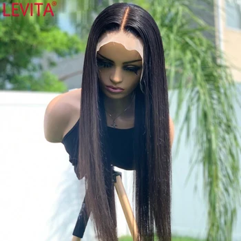 LEVITA didmeninė kaulų tiesiai nėriniai perukas Brazilijos nėrinių Žmogaus Plaukų Perukai moterims, T Dalis, nėriniai perukas ne remy 150% tankis