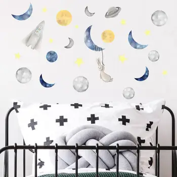 Rankomis Dažyti Mėnulis Triušis Sienų Lipdukai skirti Kūdikiams, Vaikams, kambarių Apdaila Nuimamas Star Lipdukai Namų Dekoro Tapetai 